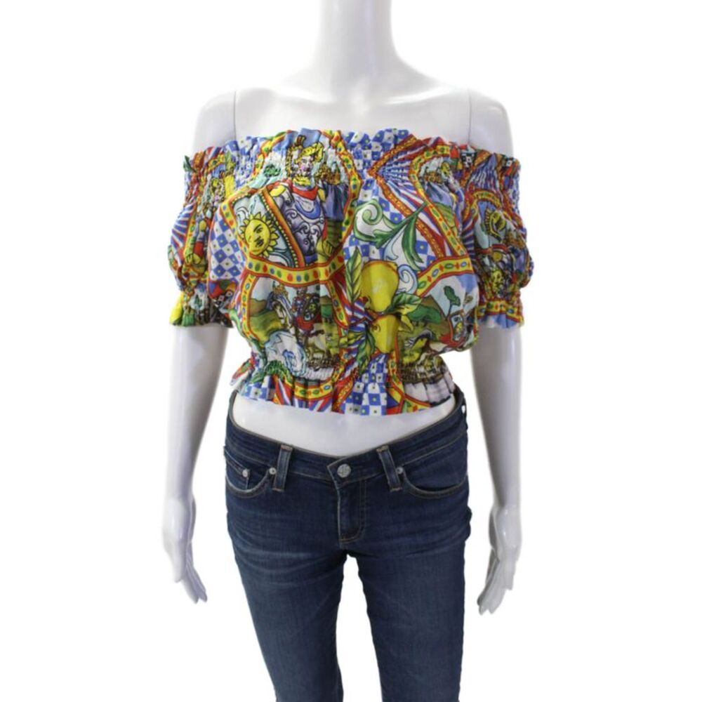 Luisa Womens Linen Short Sleeve Scoop Neck Pattern Tube Top Multi Size S